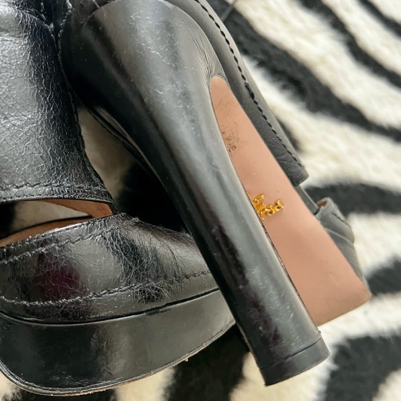 Prada Leather Peep Toe Platform Laced-up High Heel Bootie in Black, EU 37 - Picture 9 of 10
